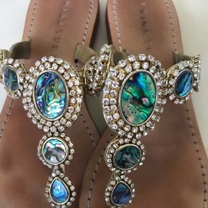 Trina Turk rhinestone and gem leather sandals 6